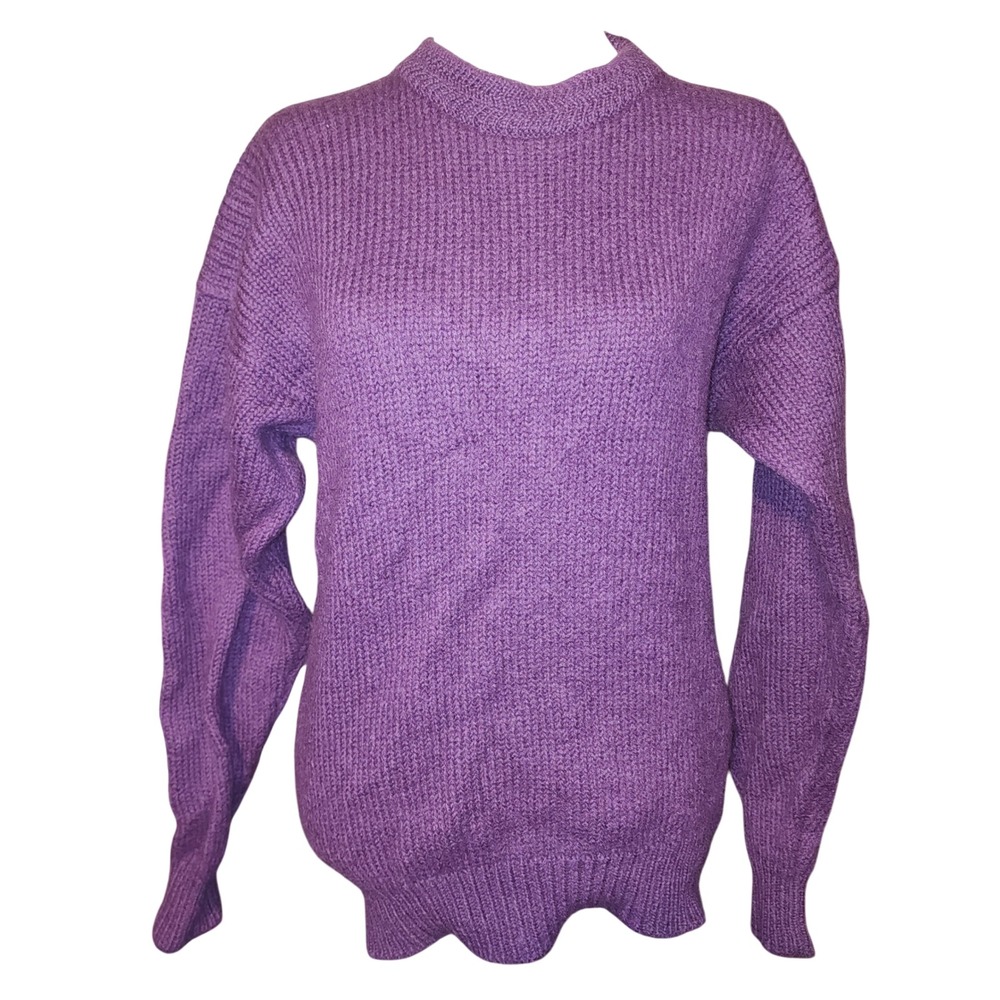 VTG Boston Traders Purple Knit Sweater All Wool Mock Neck Long Sleeve Size M